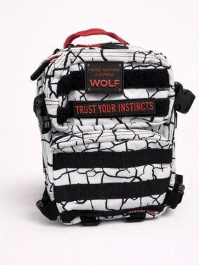WOLF White Crackle Belt Bag with Black Webbing and Red Accents